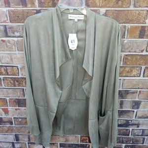 Heritage Charm Faux Green Suede Cardigan Womens Size Small